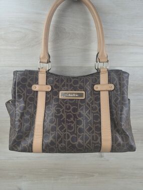 Calvin Klein Brown Monogram Satchel Tote Shoulder Bag